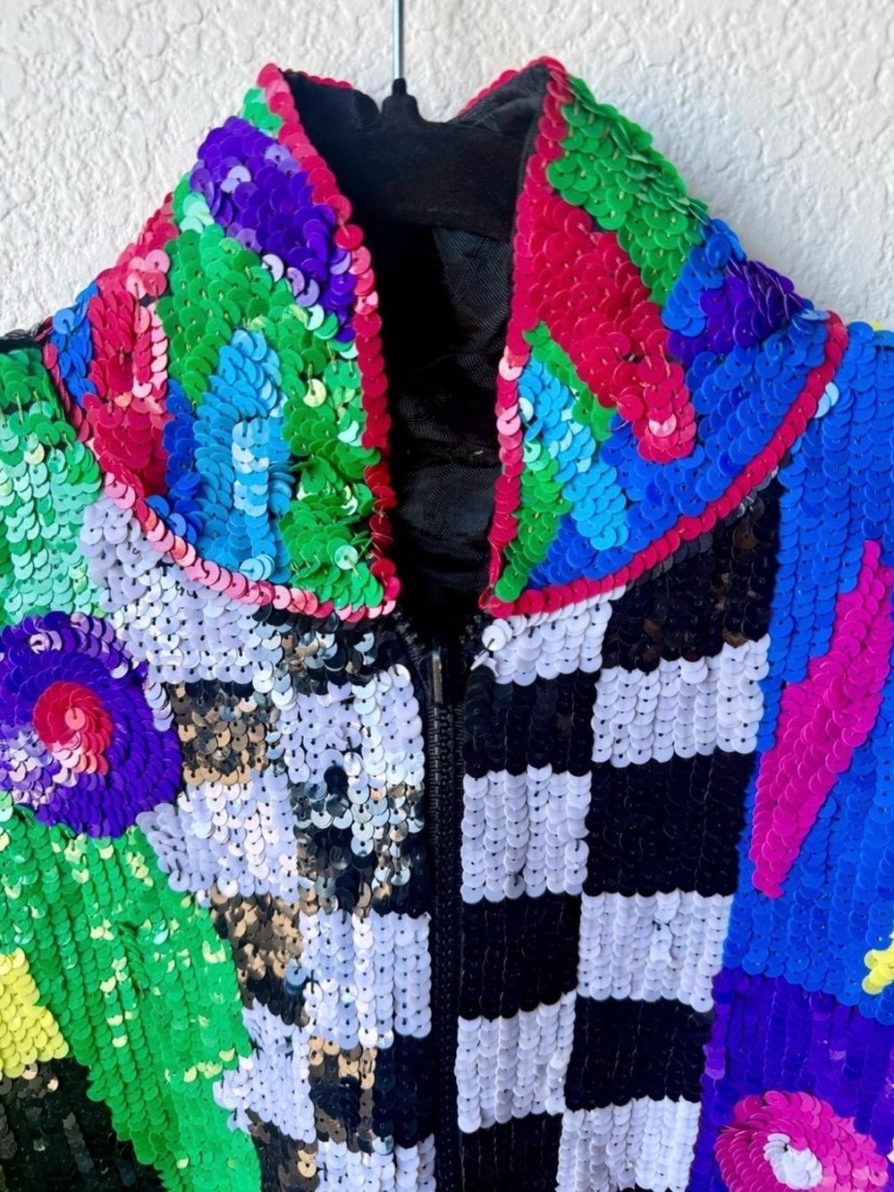 Vintage Gantos Sequin Abstract Checkered Bomber Jacket - Multicolor XXL - Picture 2 of 16